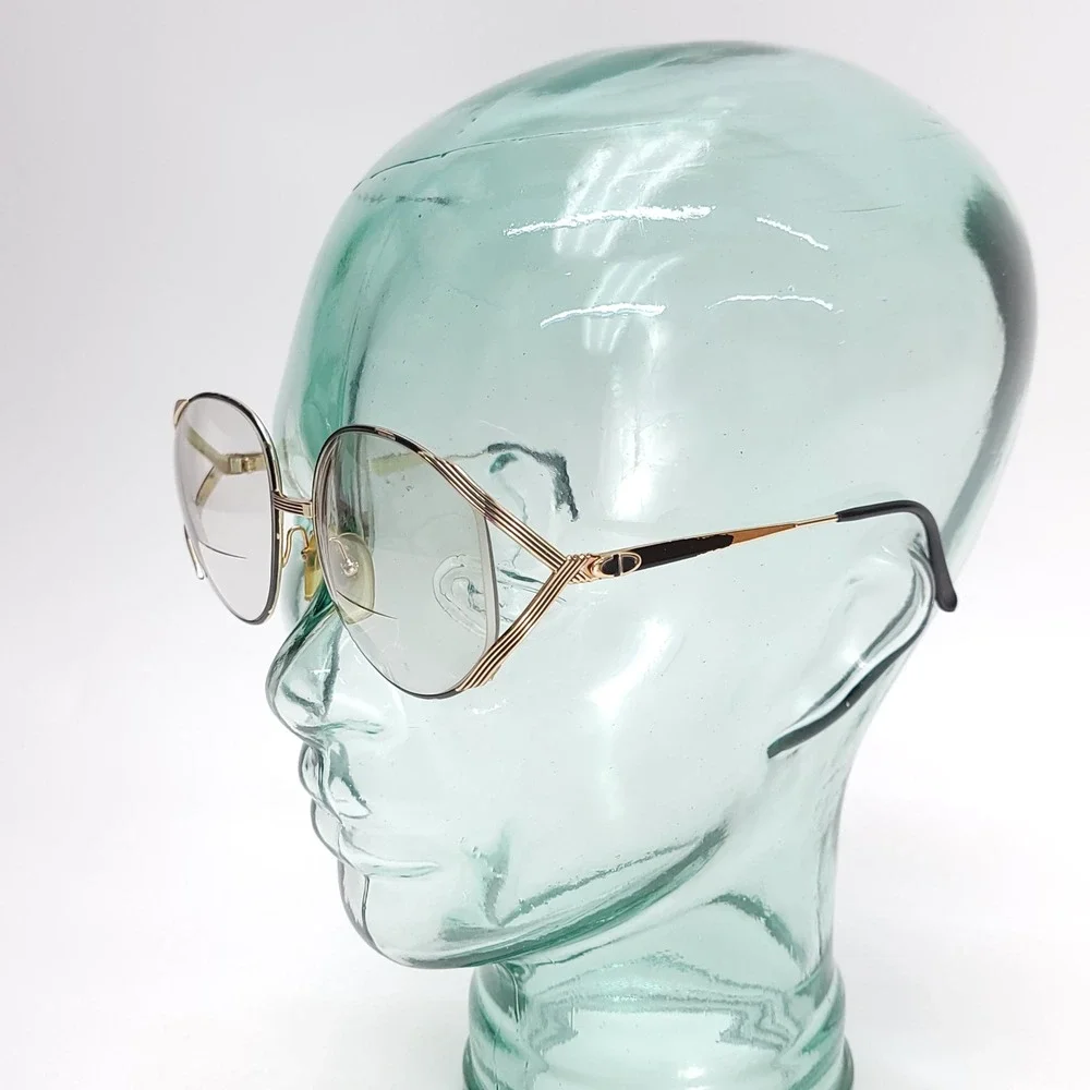 Christian Dior STRIA 2387 Vintage Oversized Round Gold Black Eyeglass Frames‎